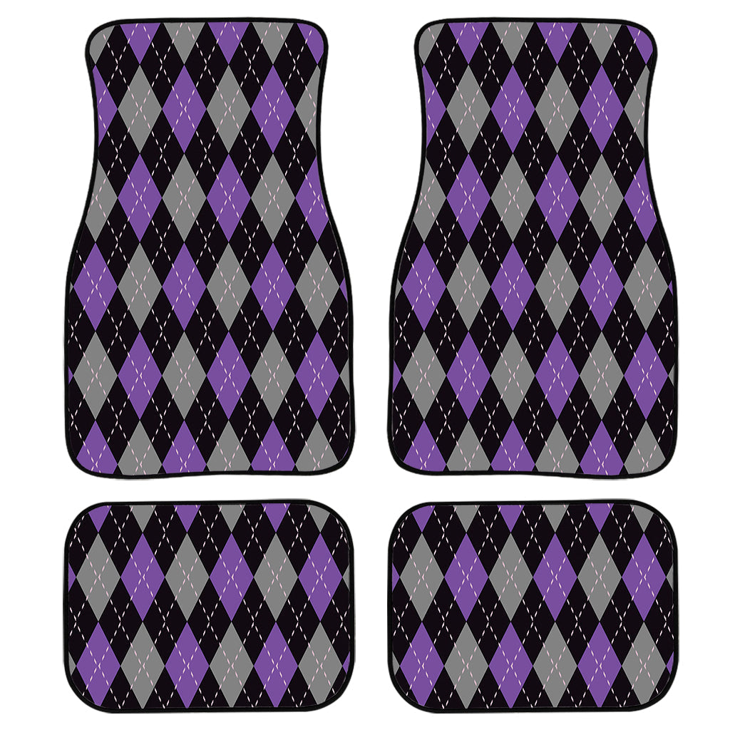 Black Grey And Purple Argyle Print Front And Back Car Floor Mats, Front Car Mat