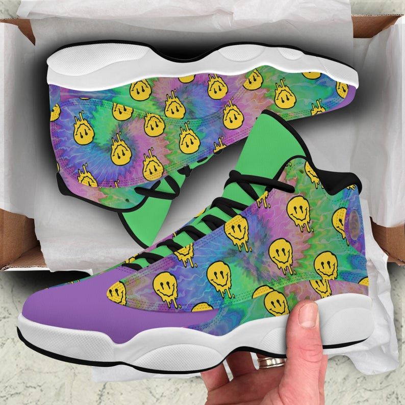 Psychedelic Happy Face JD Shoe, Air JD13 Shoes, JD Sneakers, Air Sport, JD Shoes, Gift For Adults Men Women