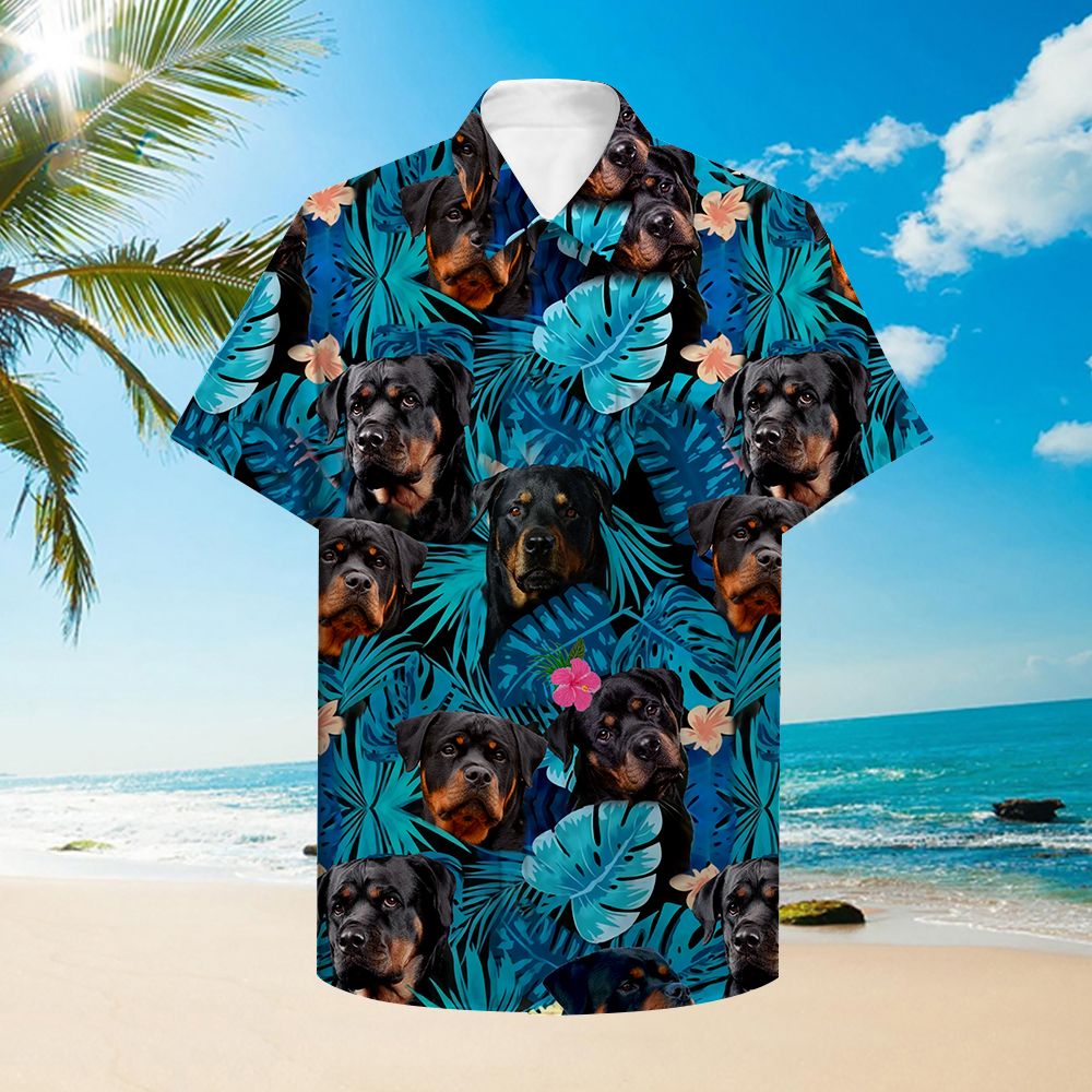 Black Rottweiler Tropical Flower Hawaiian Shirt Ha77239