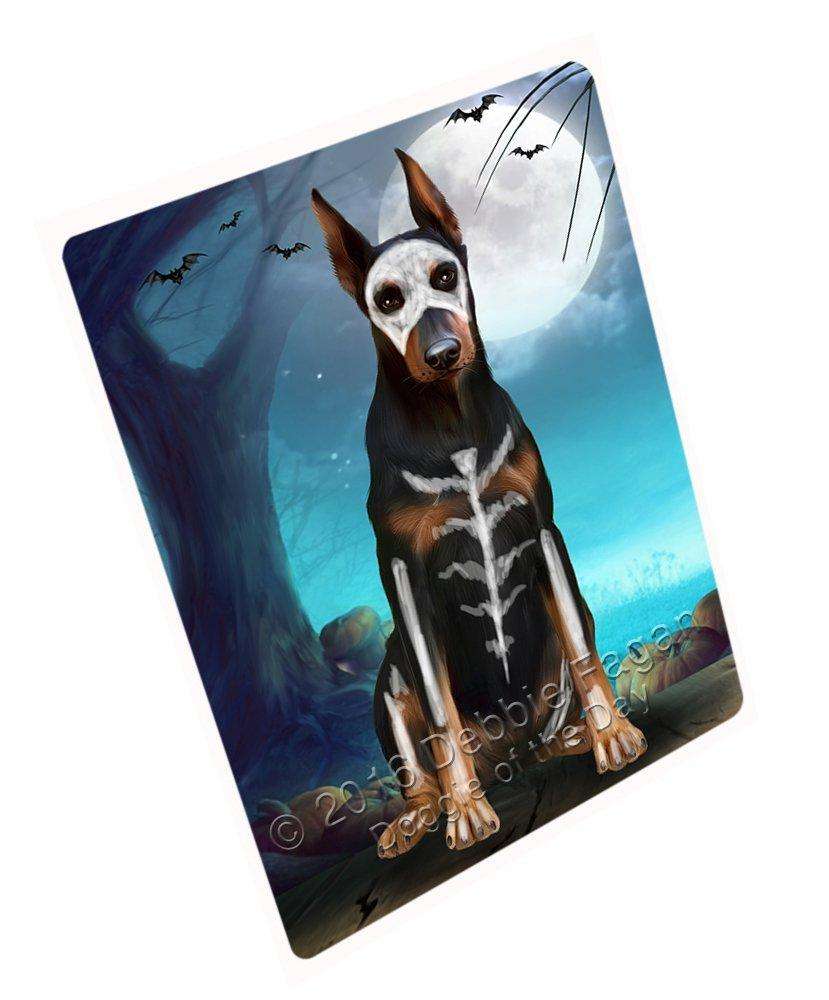 Happy Halloween Trick Or Treat Doberman Dog Skeleton Art Portrait Print Woven Throw Sherpa Plush Fleece Blanket