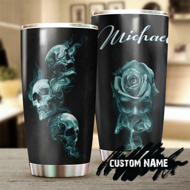 Skull Smoke Rose Personalized Fancy Unique Tumbler-Skull Tumbler-Skull Birthday Gift Christmas Gift For Her For Him