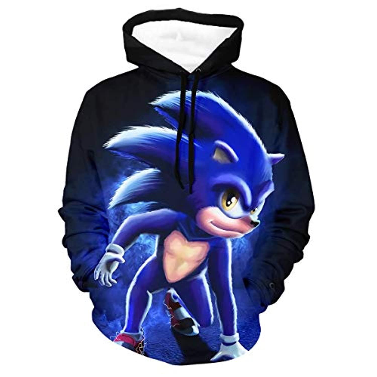 Cartoon Games Sonic Hoodie – Sonic the Hedgehog Black 3D Print Pullover Hoodie for Teens