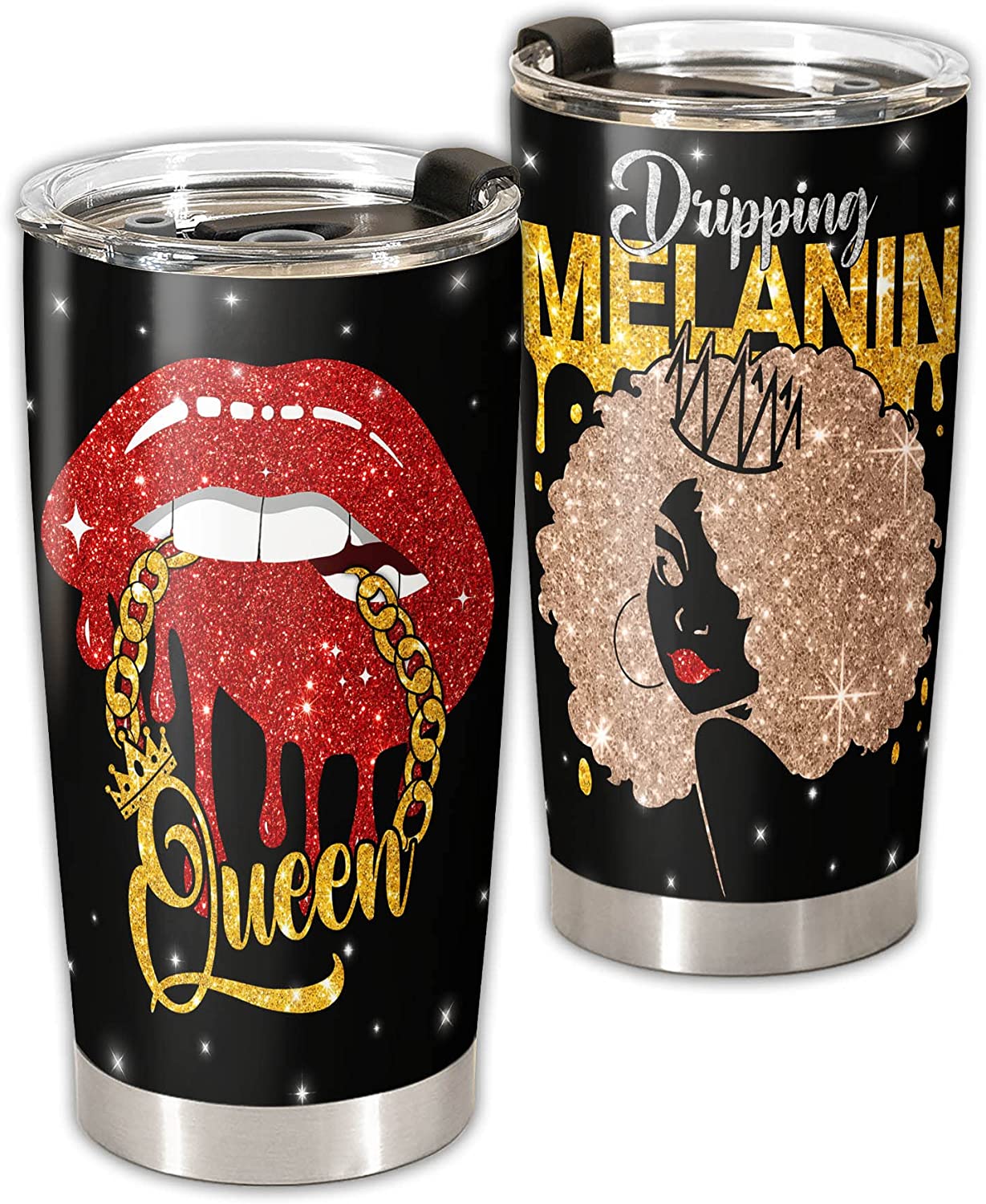 Black Women Tumbler Cup Lid – Smart & Talented Melanin Queen  Drippin’ Lip Double Vacuum Insulated Travel Mug – Gift For African American Women Afro Girl Mom Sister Bestie On Birthday