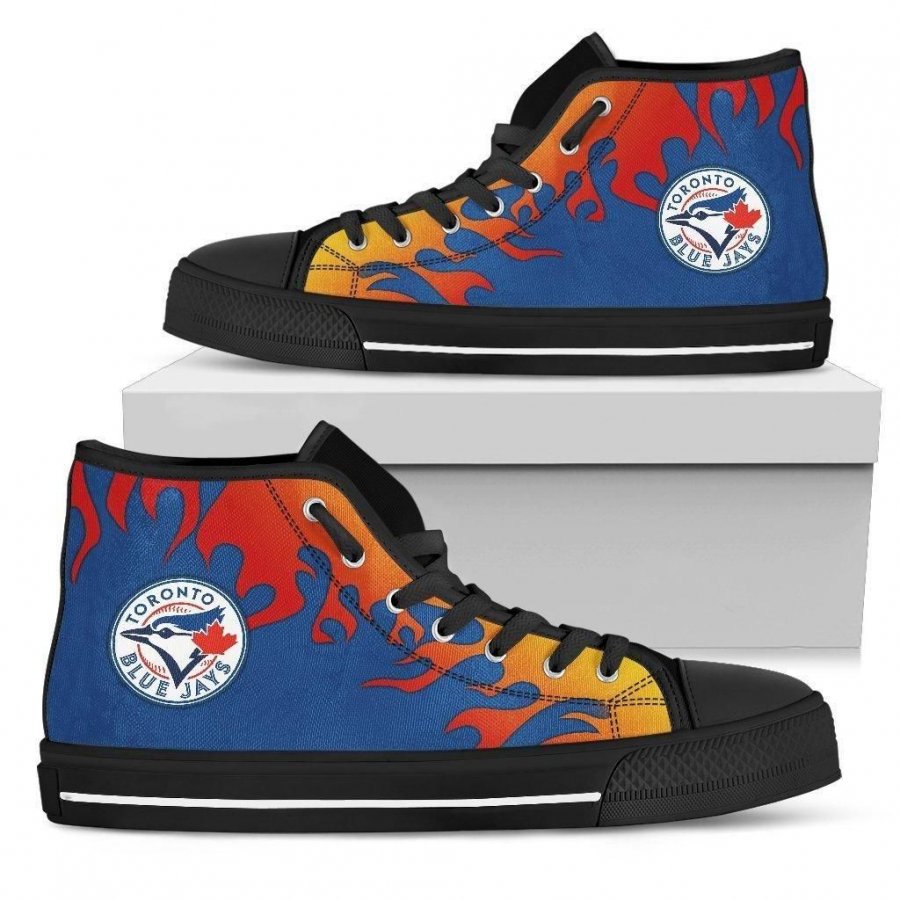 Fire Burning Fierce Strong Logo Toronto Blue Jays High Top Shoes #899