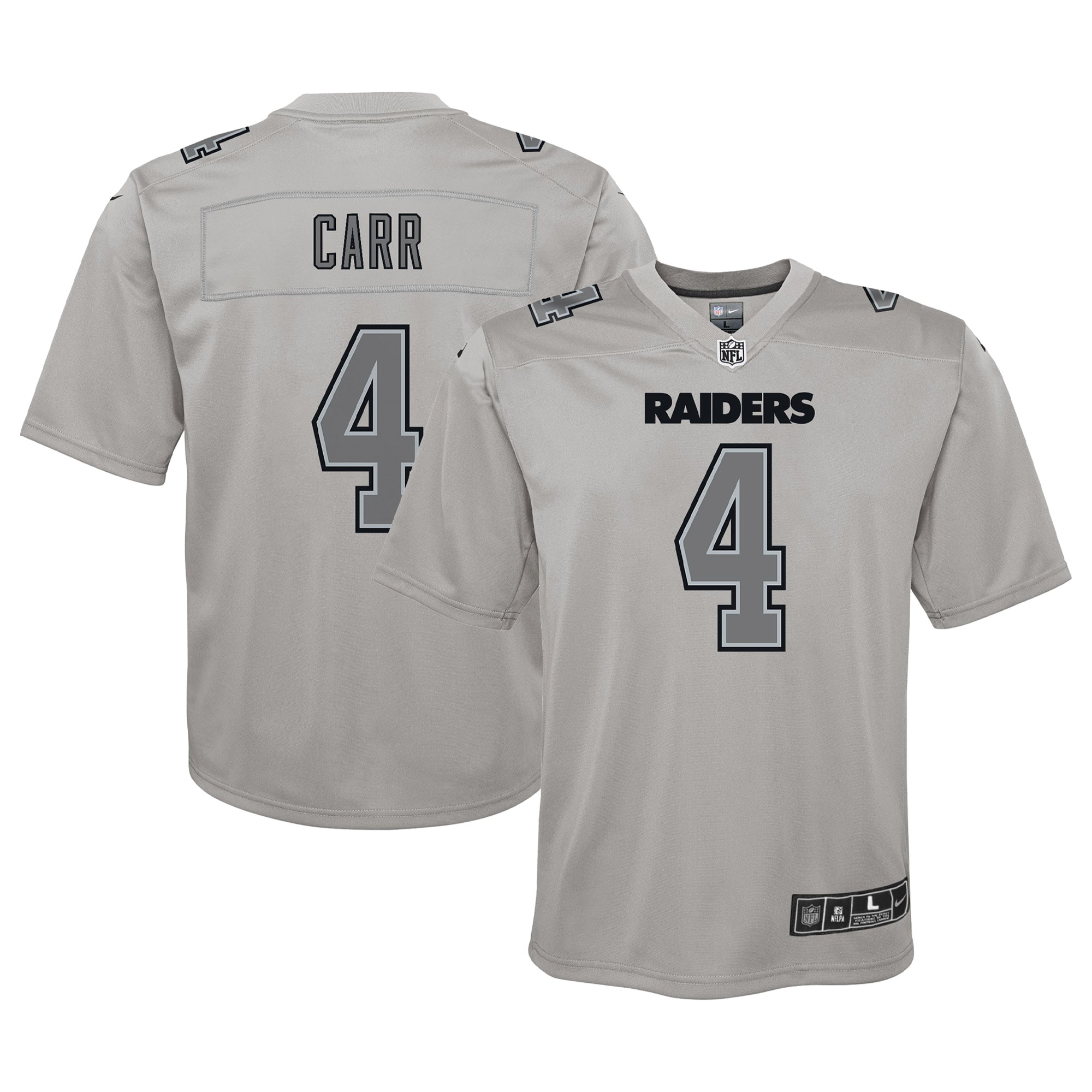 Youth Las Vegas Raiders Derek Carr Gray Atmosphere Game Jersey