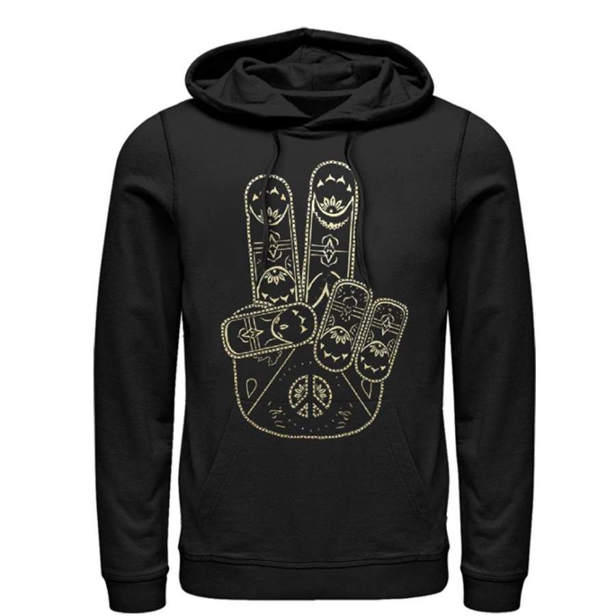 CHIN UP Women’s Henna Peace Hand  Lightweight Hoodie Black