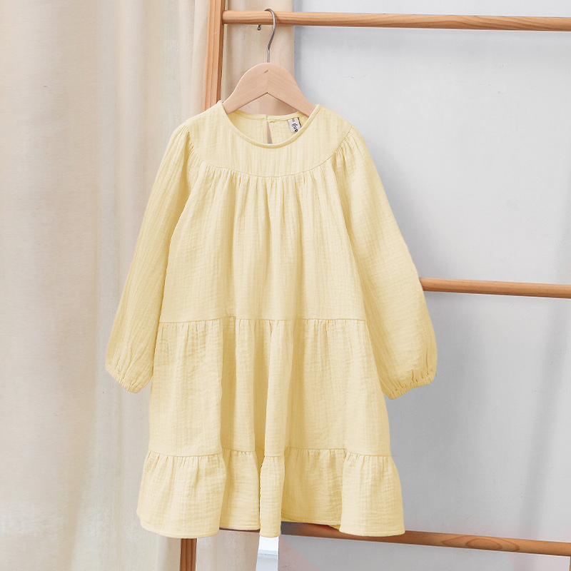 100% Cotton Girls Tiered Ruffle Dress Spring Autumn New Children Casual Loose Long-Sleeve White Sweet Princess Dresses TZ78 alx