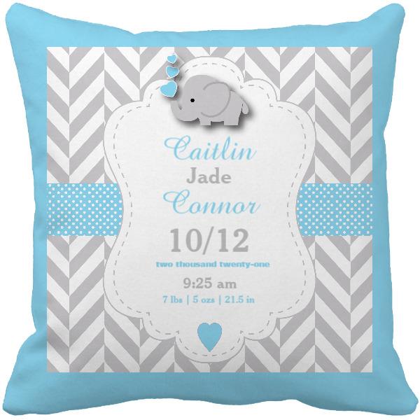 Personalized Baby Name Birth Stats Throw Pillow Cover – Cute Elephant Print