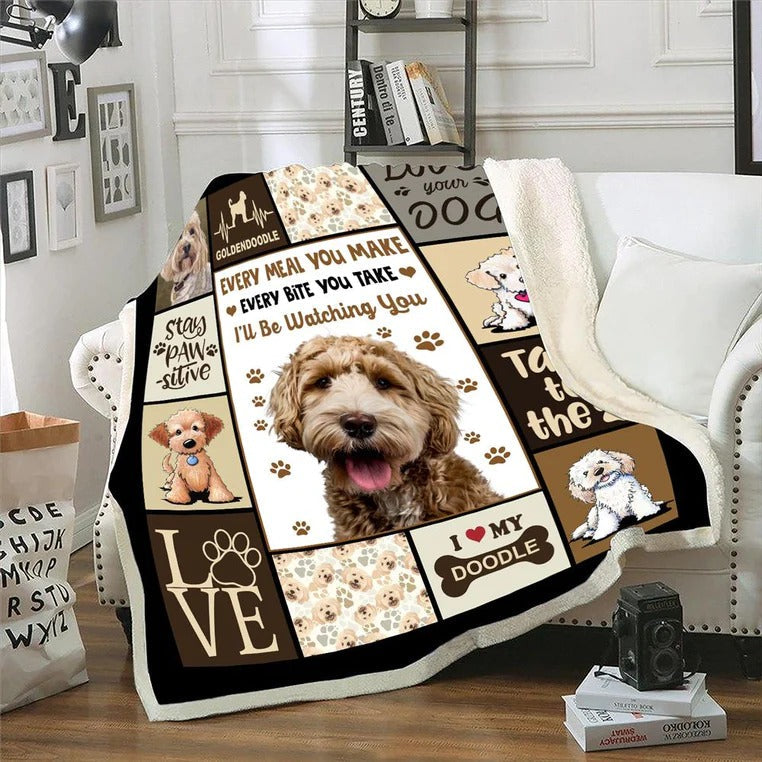 Golden Doodle Blanket, Every Meal You Make I’Ll Be Watching You, Dog Lover Gift Throw Fleece Sherpa Blanket