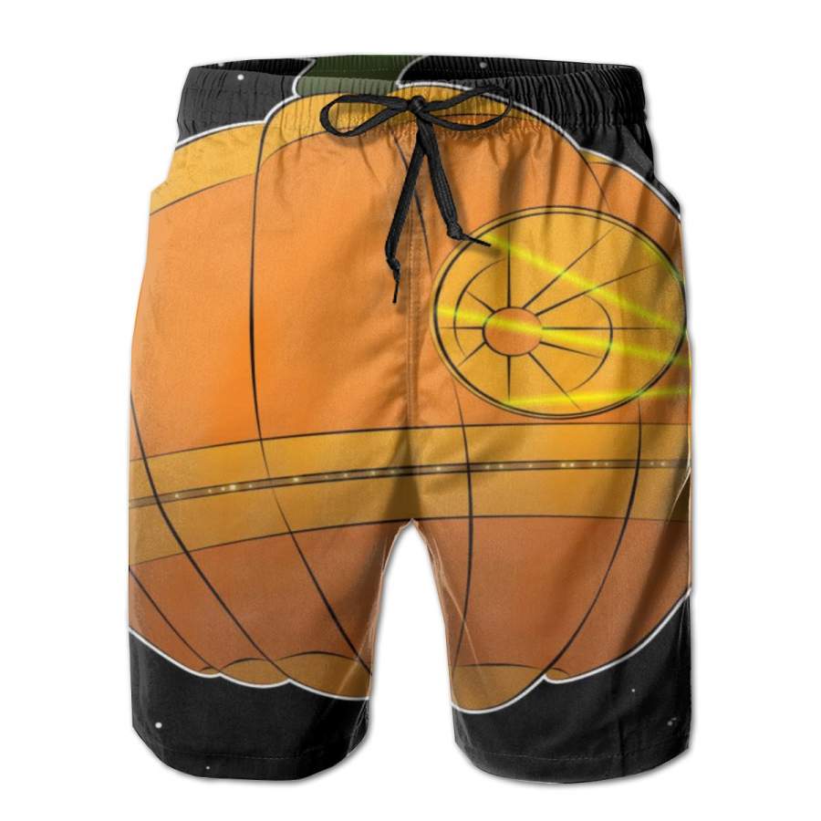 2 Pack Death Star Pumpkin Halloween Poster Men Swim Trunks Drawstring Elastic Waist Quick Dry Beach Shorts with Mesh Lining Swimwear Bathing Suits