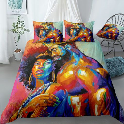 Pretty African Style African Woman Black Queen And King Duvet Quilt Bedding Set