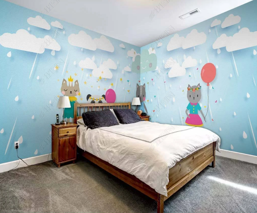 3D Cartoon Sky Cloud Rain Animal Wall Mural Wallpaper Lqh 23