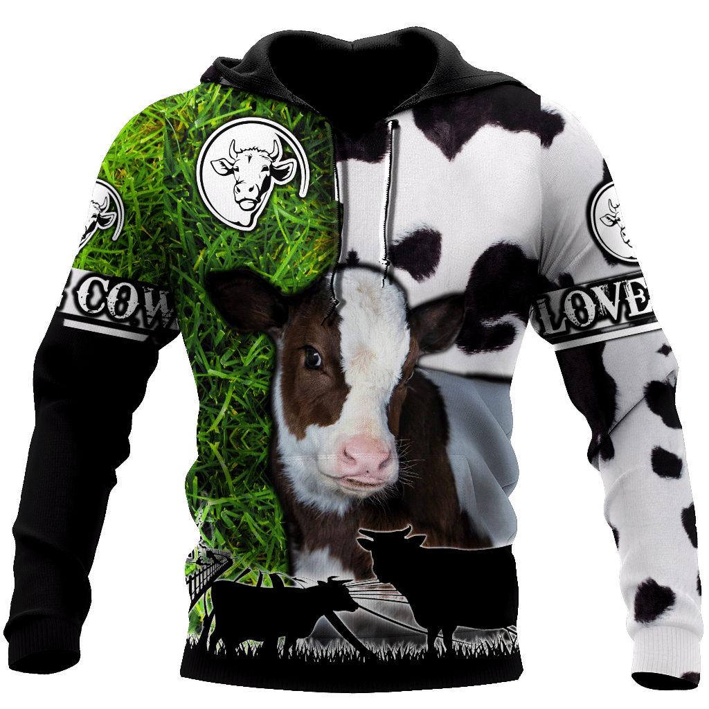 Cute Cow Green And White All Over Print Hoodie  For Men And Women