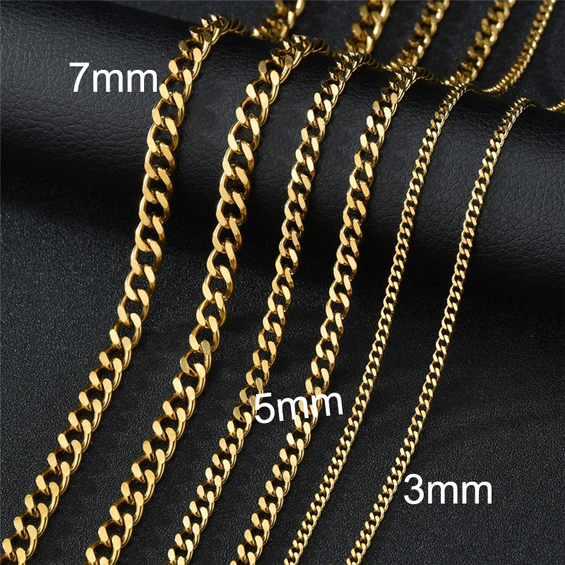 3mm/5mm/7mm Hip Hop Curb Cuban Link Chain Choker Necklace for Women Men Punk Stainless Steel Chains Punk Jewelry alx