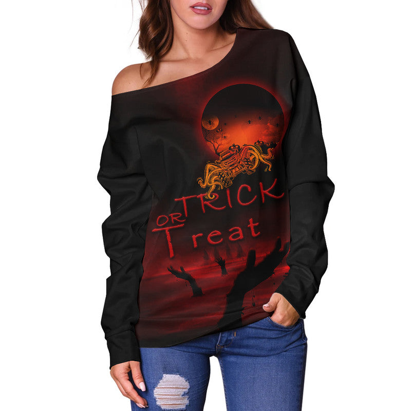 Jeep Moon Women Off Shoulder Sweater Horror Zombie Hand Lt9