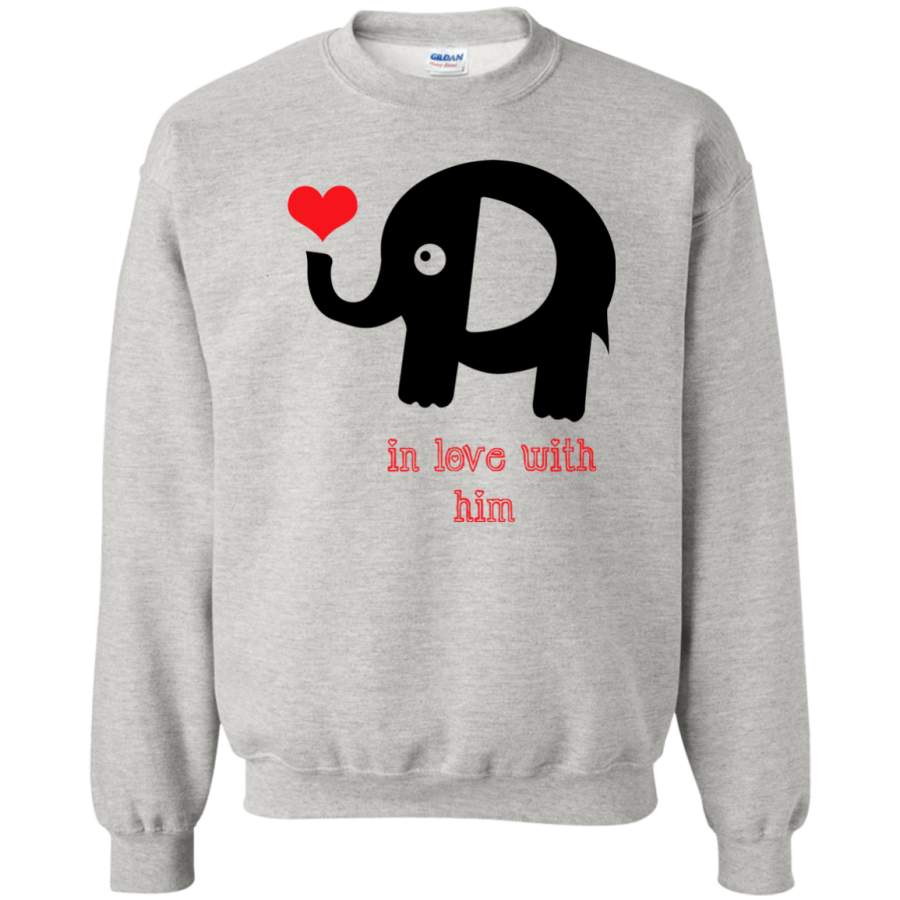 In love with him VALENTINES – Couple T Shirt G180 Gildan Crewneck Pullover Sweatshirt 8 oz.