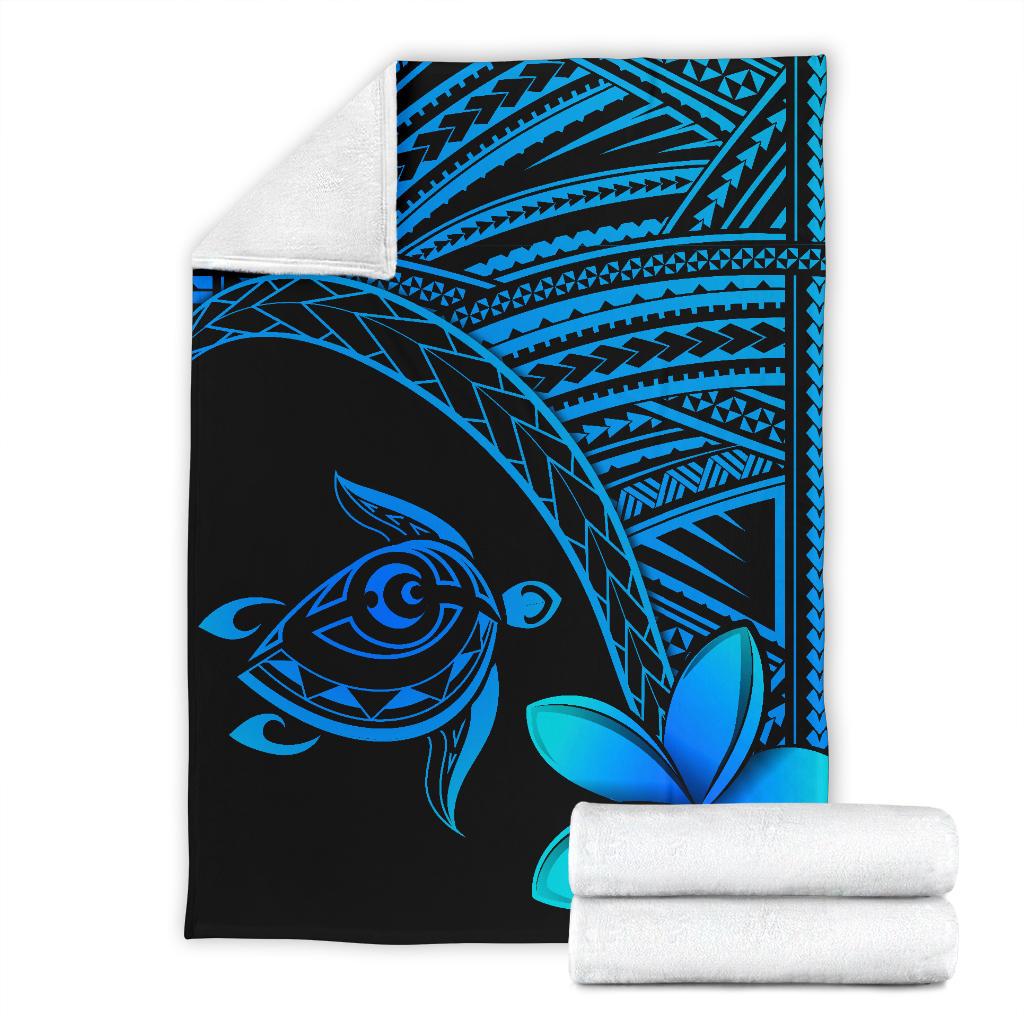 Alohawaii Premium Blanket – Hawaii Turtle Plumeria Blue – AH J0