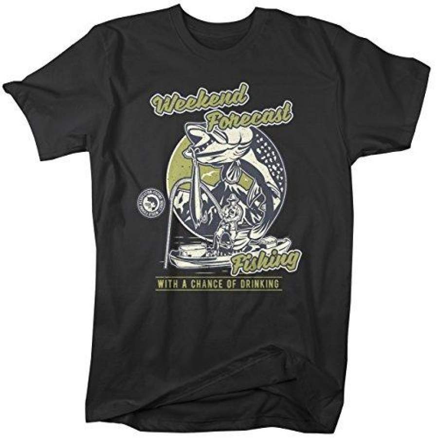 Men’s Funny Weekend Forecast T-Shirt Fishing Drinking Vintage Shirt