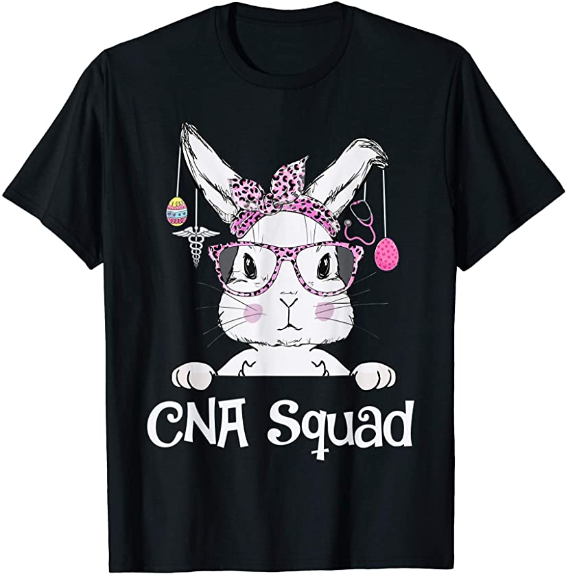 CNA Squad Cute Bunny Rabbit Face Tee Leopard Glasses Gift T-Shirt