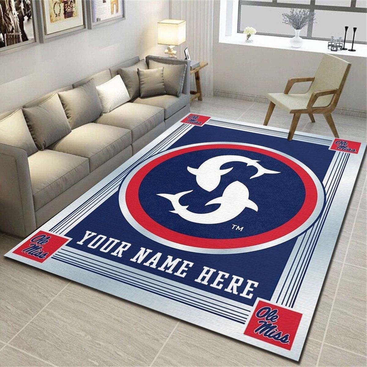 Ole Miss Rebels Personalized Area Rugs, Team Living Room Bedroom Carpet, Customized Floor Mat Home Decor