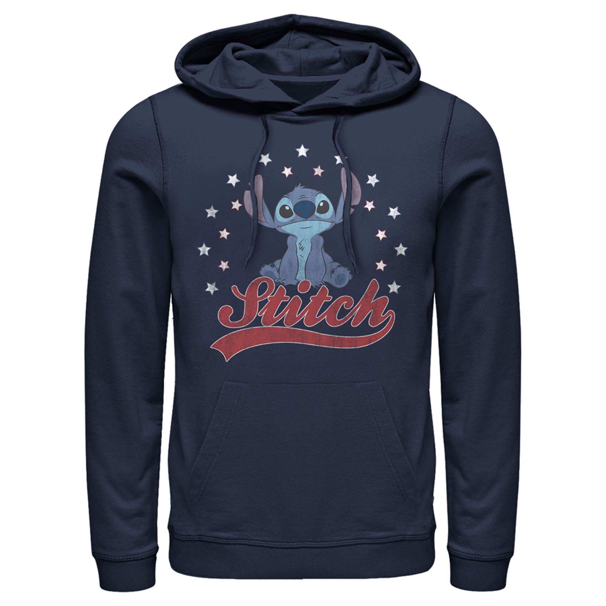 Men’S Lilo & Stitch Red, White, And Blue Stars Pull Over Hoodie