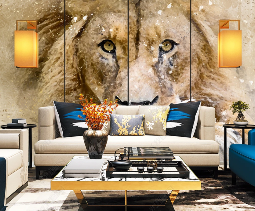 3D Watercolor Animal Lion Wall Mural Wallpaper Lqh 178