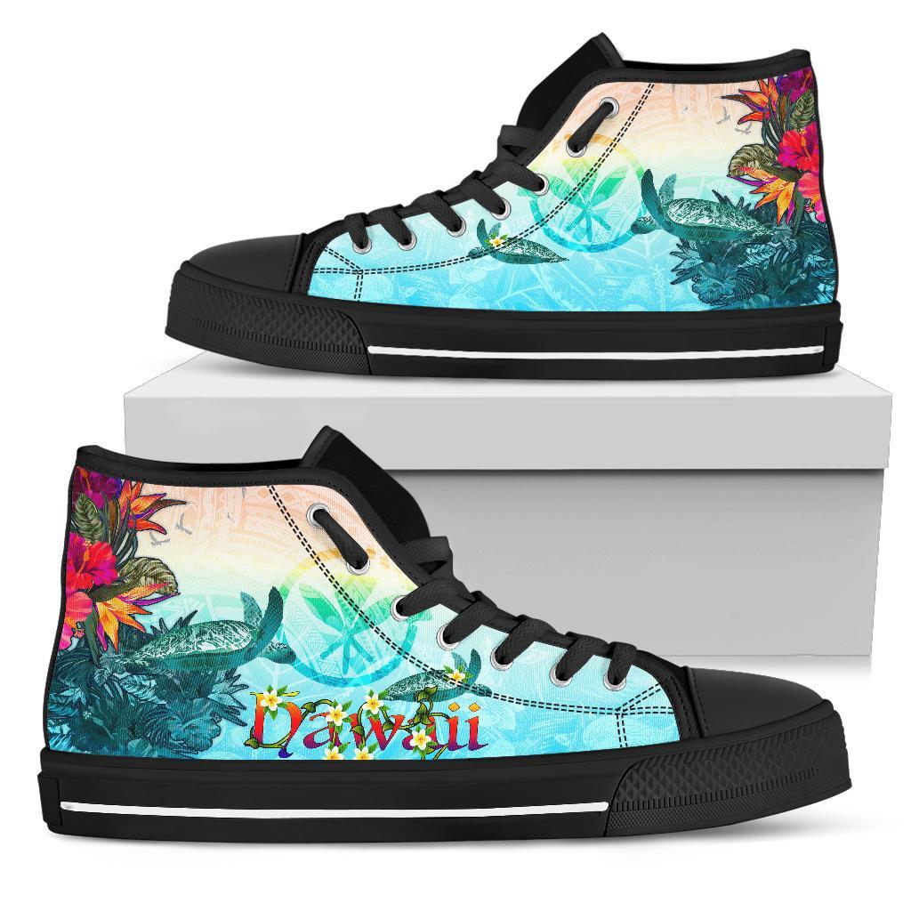 Polynesian Hawaii High-Top Shoes  – View Sea Hawaii With Turtle And Whale