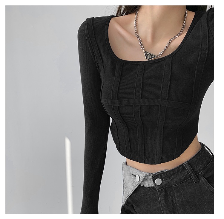 Y2k T-shirt Girls Crop Tops 2022 Spring Women Long Sleeve O Neck Cotton Shirts Bustier Harajuku Pullover Streetwear alx