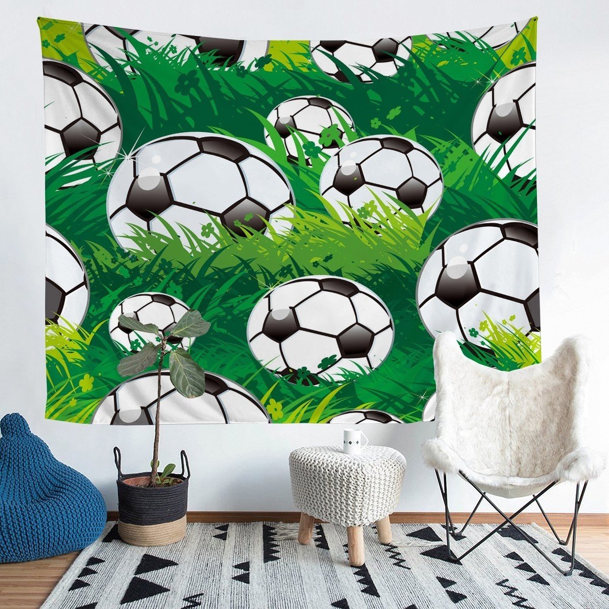 Boys Football Tapestry Sports Theme Wall Hanging for Kids Children Teens Soccer Ball Pattern Wall Blanket Breathable Gift for Football Player Wall Art Room Decor Sofa Cover