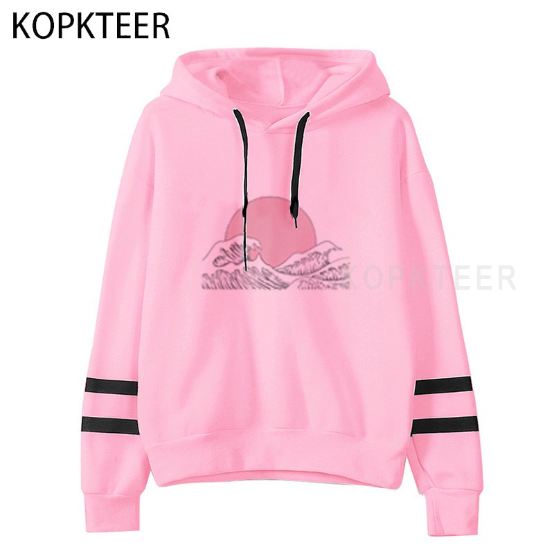 Sunset Over The Sea Kawaii Woman Sweatshirts Sweet Korean Hooded Pullovers Thick Autumn Winter Loose Hoodies Womens Clothing alx