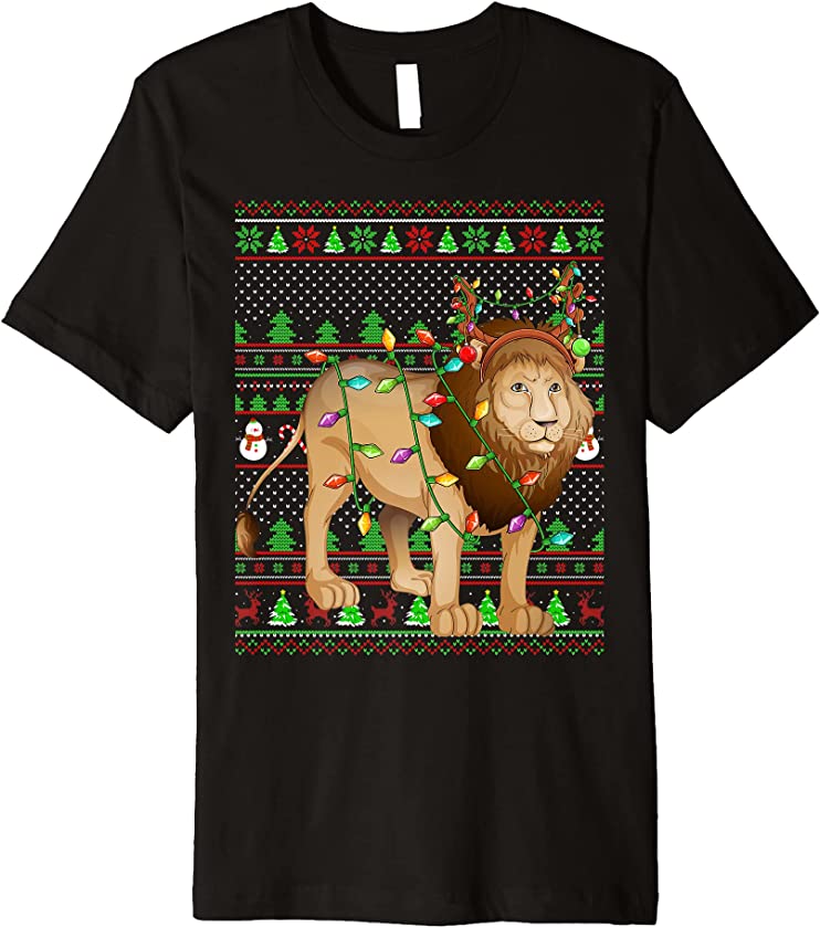 Ugly Xmas Sweater Style Lighting Mountain Lion Christmas Premium T-Shirt