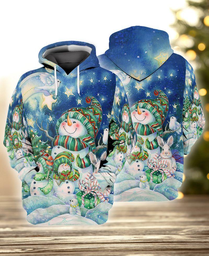 3D Full Printing Snowman And Starry Night Shirt Gift For Christmas Holiday 3D Hoodie