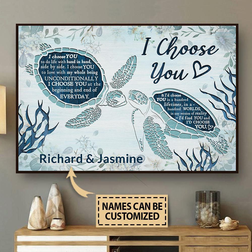 Aeticon Gifts Personalized Sea Turtle Blue I Choose You Canvas Mom Dad Gift Home Decor