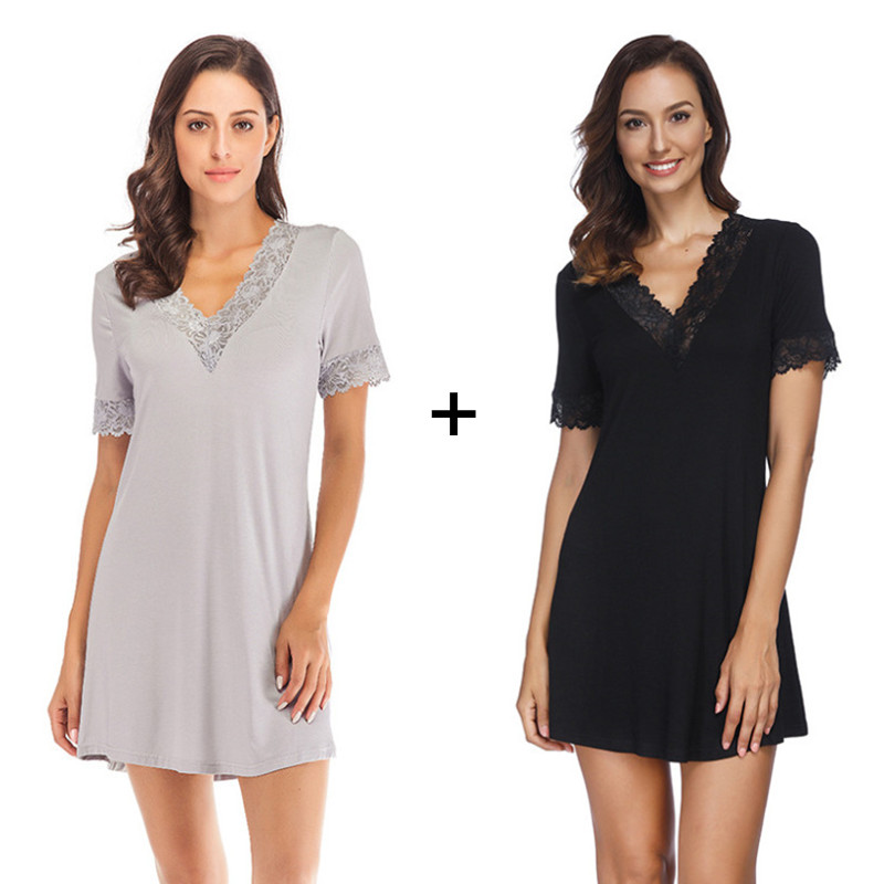 Spring and Summer Women’s Nightdress Modal Short-sleeved Casual Comfortable Home Wear Sleep Tops Sexy Sleepwear Women Nightwear alx