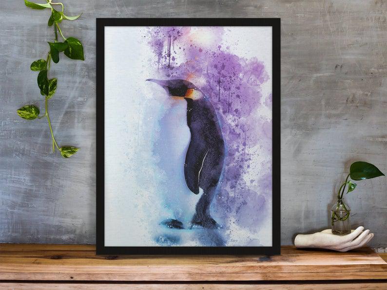 Emperor Penguin Watercolor Framed Print – Penguin Art – Penguin Art Print – Penguin Poster