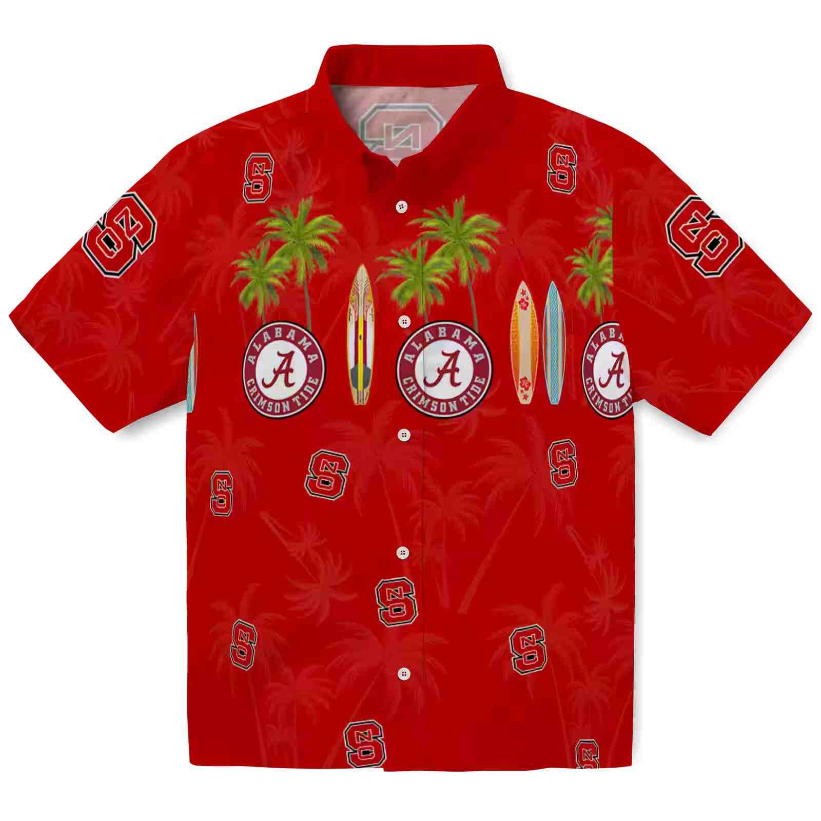 Nc State Wolfpack Surfboard Palm Red Hawaiian Shirt