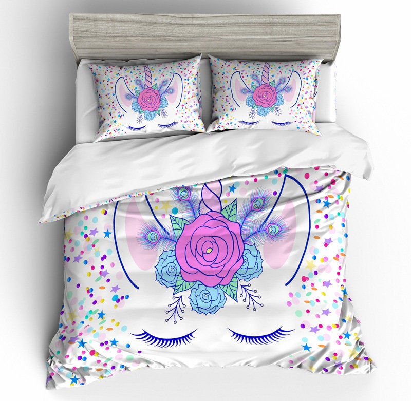 3D Cartoon Kids Flower Unicorn  Quilt Cover Set Bedding Set Pillowcases