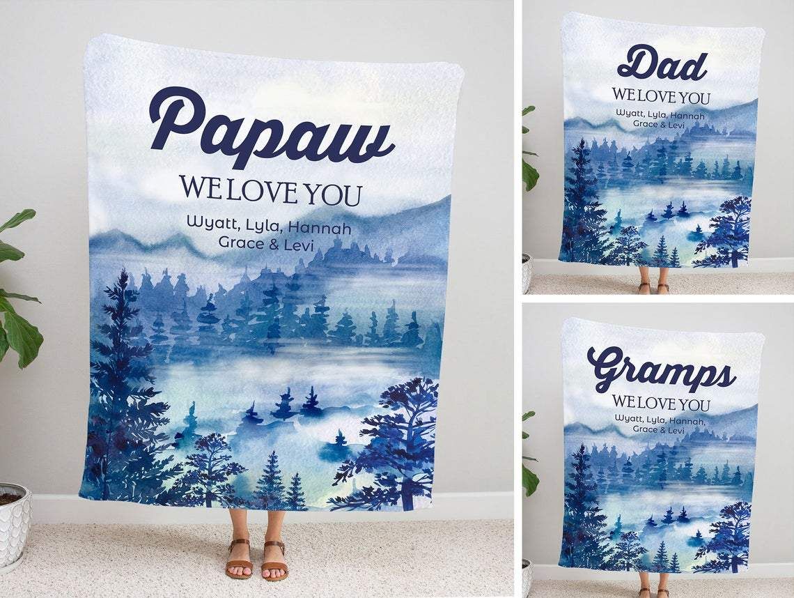 [Personalized Name] Papaw We Love You Forest Fleece Blanket, Sherpa Blanket, Gift For Family Member, Friends Gift, Christmas Gift, Home Decor, Home Living