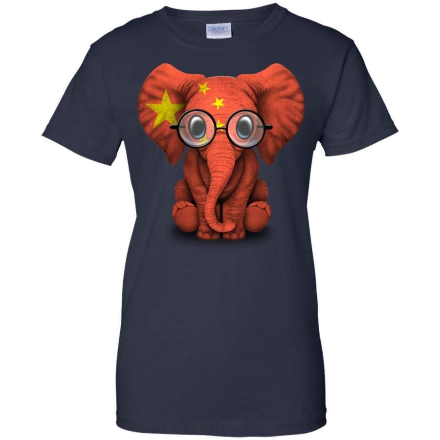 CHINA – Baby Elephant with Glasses and Chinese Flag T Shirt & Hoodie