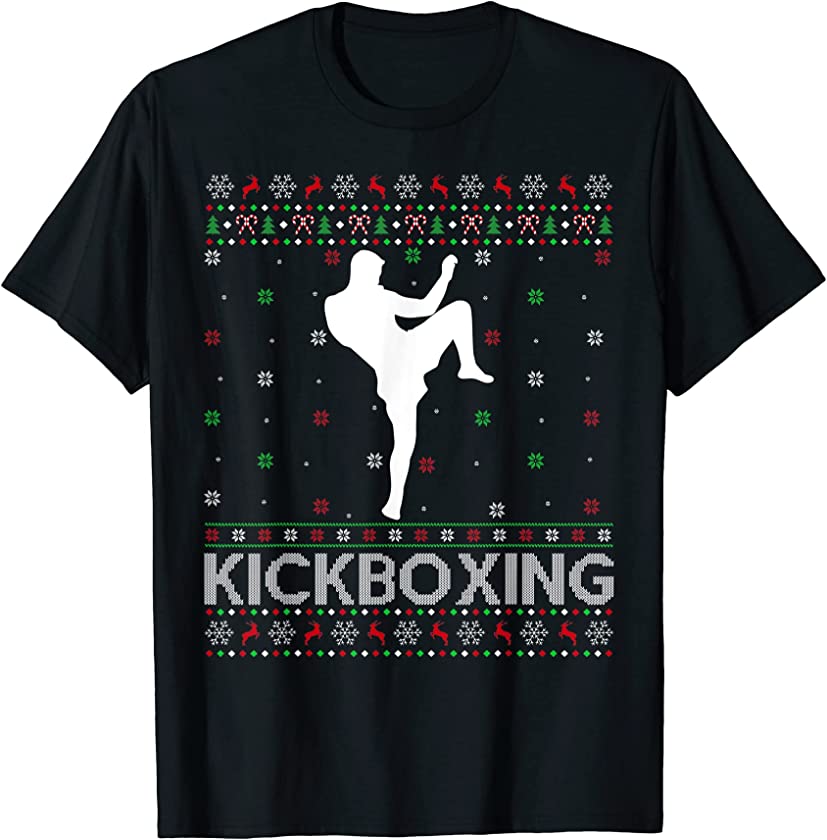 Ugly Christmas Sweater Style Kickboxing Xmas T-Shirt