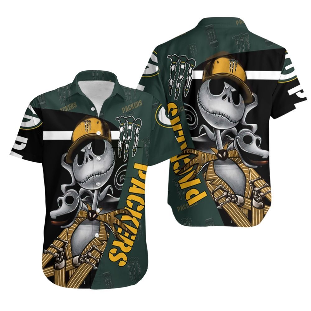 Jack Skellington Monster Energy Logo Green Bay Packers Hawaiian Shirt