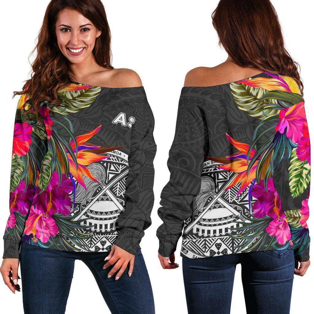 American Samoa Hibiscus Polynesian Pattern Shoulder Sweater