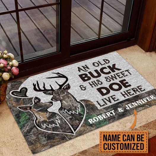 Veteran Welcome Rug, Veteran Custom Doormat, Personalized Deer Camo Old Buck Sweet Doe Doormat, Welcome Mat