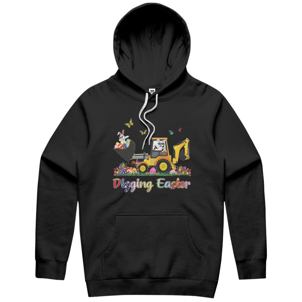 Digging Easter Bunny Toddler Boy Egg Hunt Tractor Excavator Hoodie