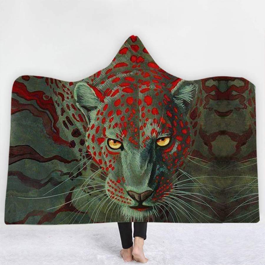 Brave Leopard in Green Hooded Blanket