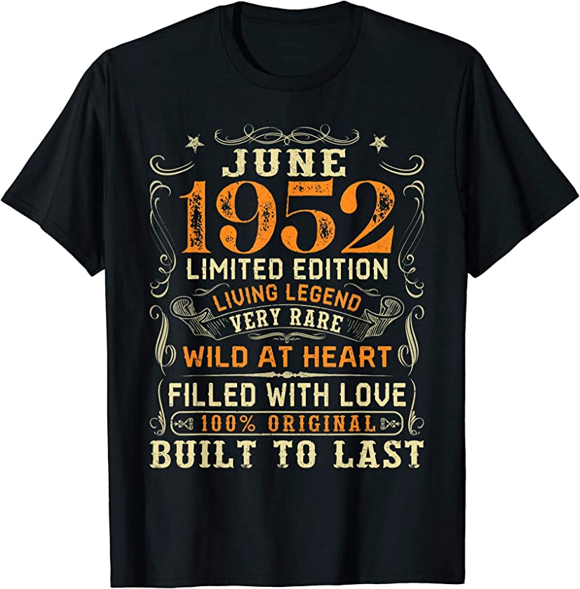 Vintage June 1952 Awesome 69 Yrs Old 69th Birthday Gift T-Shirt