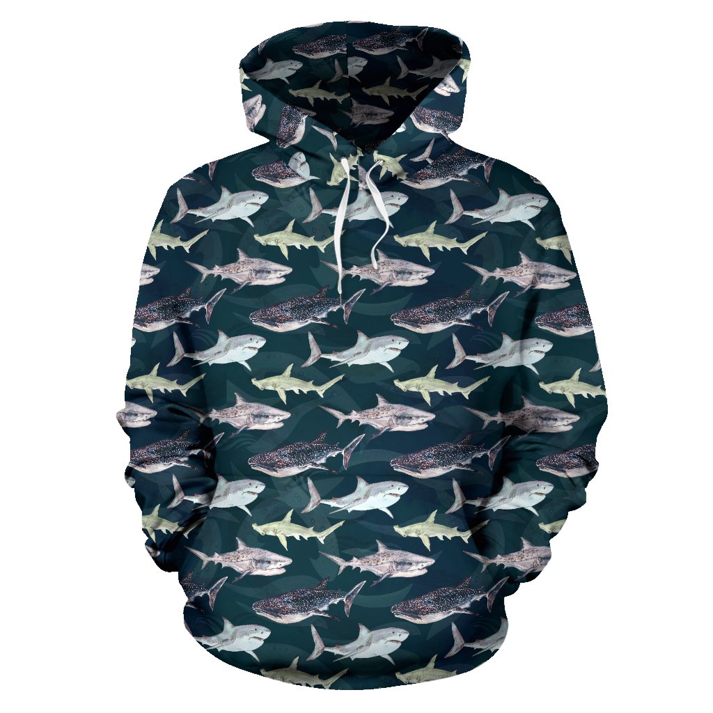 Shark Pattern Print Pullover Hoodie