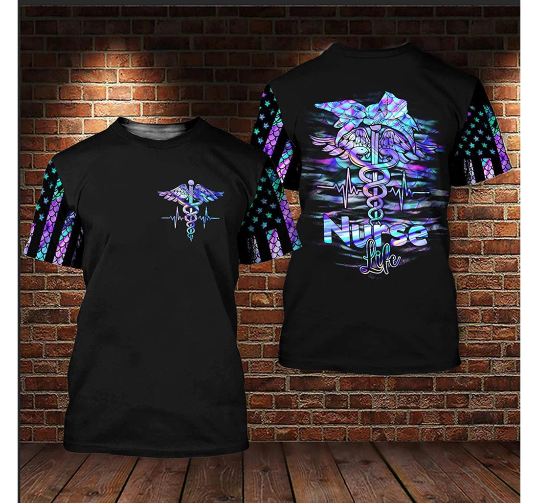 Caduceus Nurse Life Hologram Style 3D Printed, Flag Pattern Nurse Shirt, Best Gift For Nurse