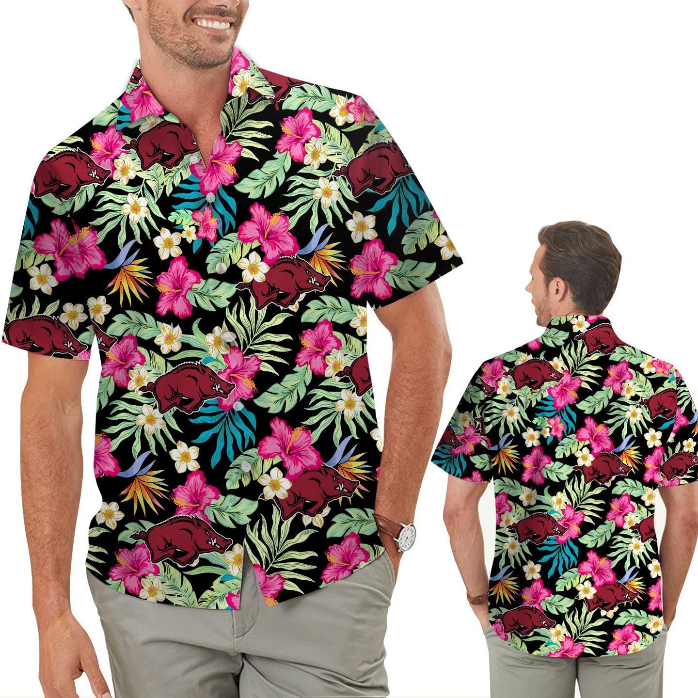 Arkansas Razorbacks Hibiscus Tropical Hawaiian Shirts