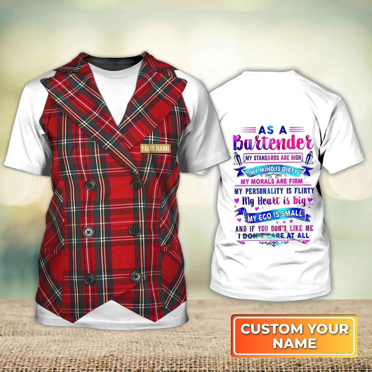 Custom Bartender T Shirt Gile Caro Pattern My Standards Are High Bartender Uniform Shirts